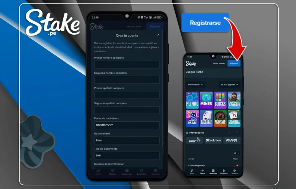 Cómo registrarse utilizando la aplicación Stake Perú